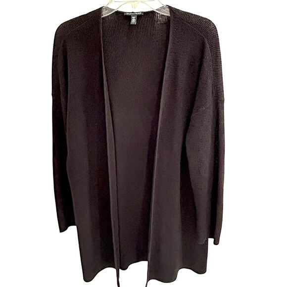 Eileen Fisher Black Knit Open Long Cardigan Size Small - Picture 2 of 6